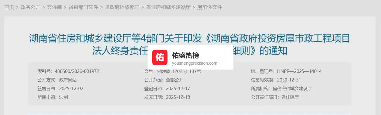 全国首次！湖南省出台项目法人终身责任制和业主责任制实施细则