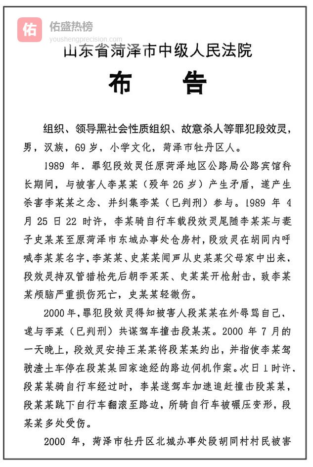 山东69岁“黑老大”段效灵被执行死刑
