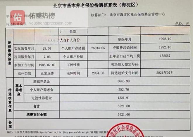 在北京退休，工龄36.06年，个人账户7.68万，退休金能领到多少钱？